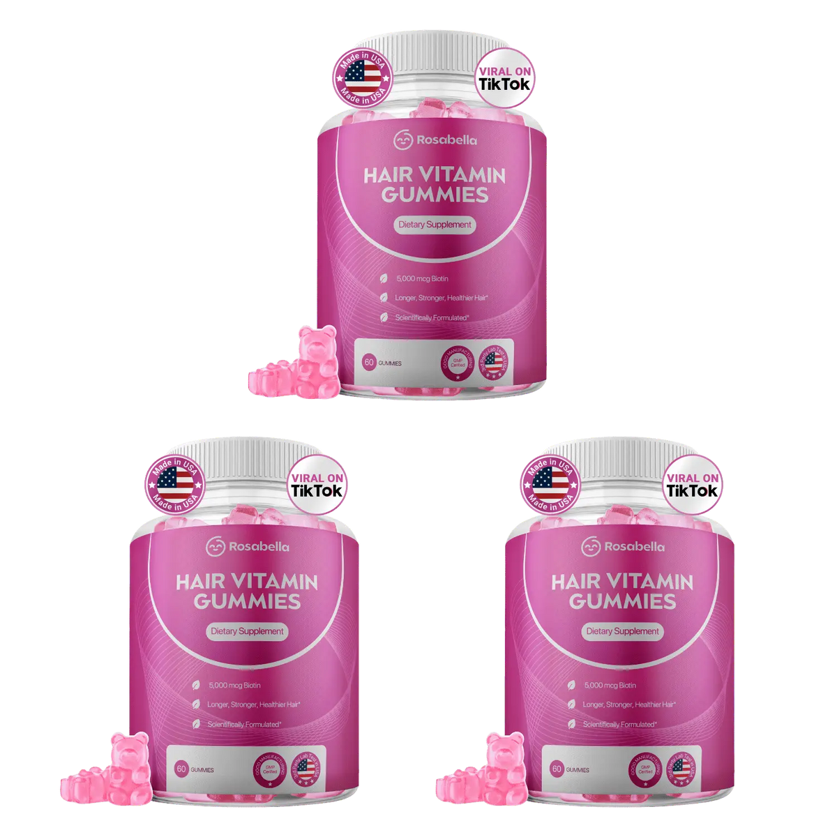 Rosabella Biotin Gummies (5000mg) for Hair, Skin & Nails Growth-